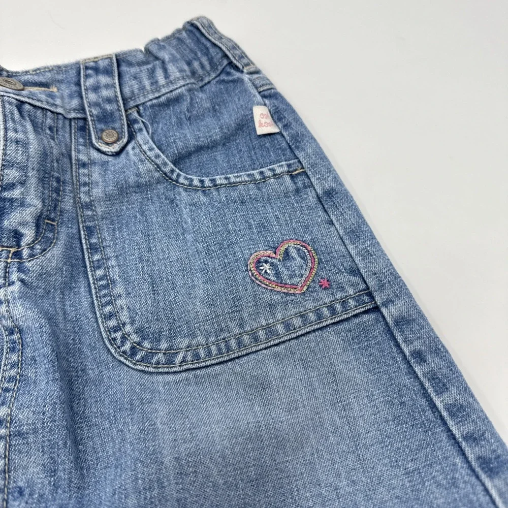 Oshkosh B'Gosh Girls Size 6 Denim Skirt Embroidered‎ Flowers Heart Vtg